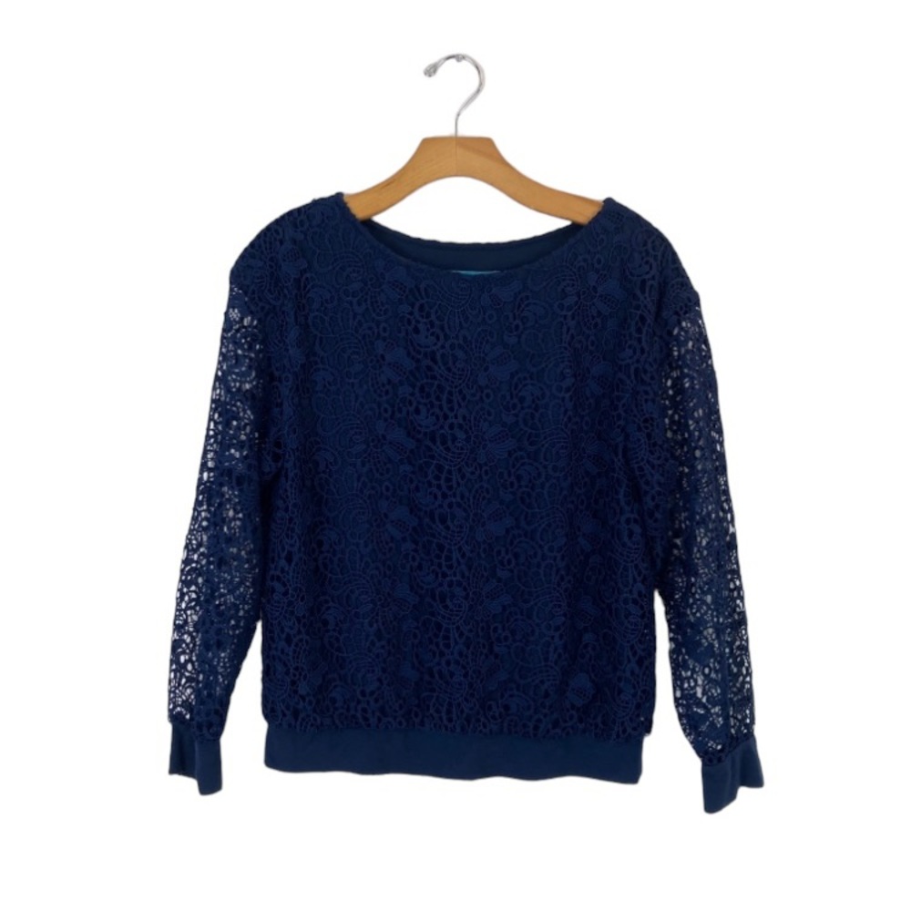 Alice + Olivia Long Sleeve Lace Pullover Top Navy Blue Size XS